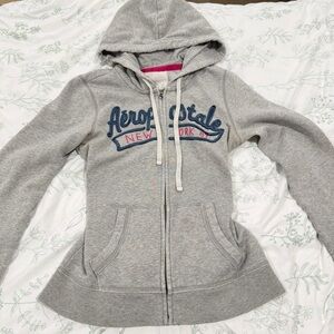 Aeropostale Heather Gray Hoodie with Blue Accents